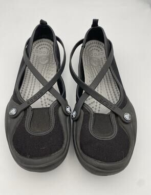 Crocs Women's Black Mary Jane Flats Rubber Upper Straps Slip-On Round Toe 8